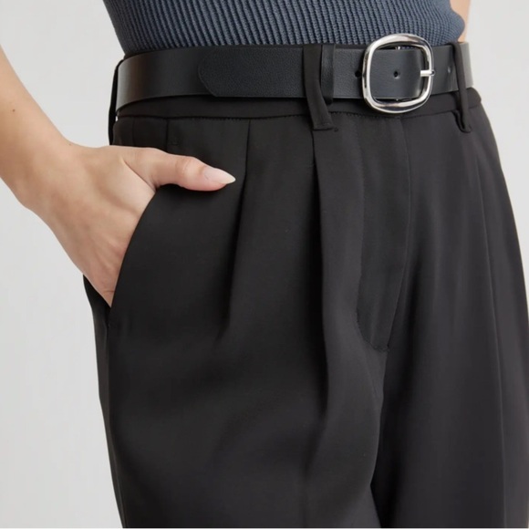 Quince Stretch Crepe Pleated Wide Leg Pants Trousers Black 2 - Picture 4 of 11